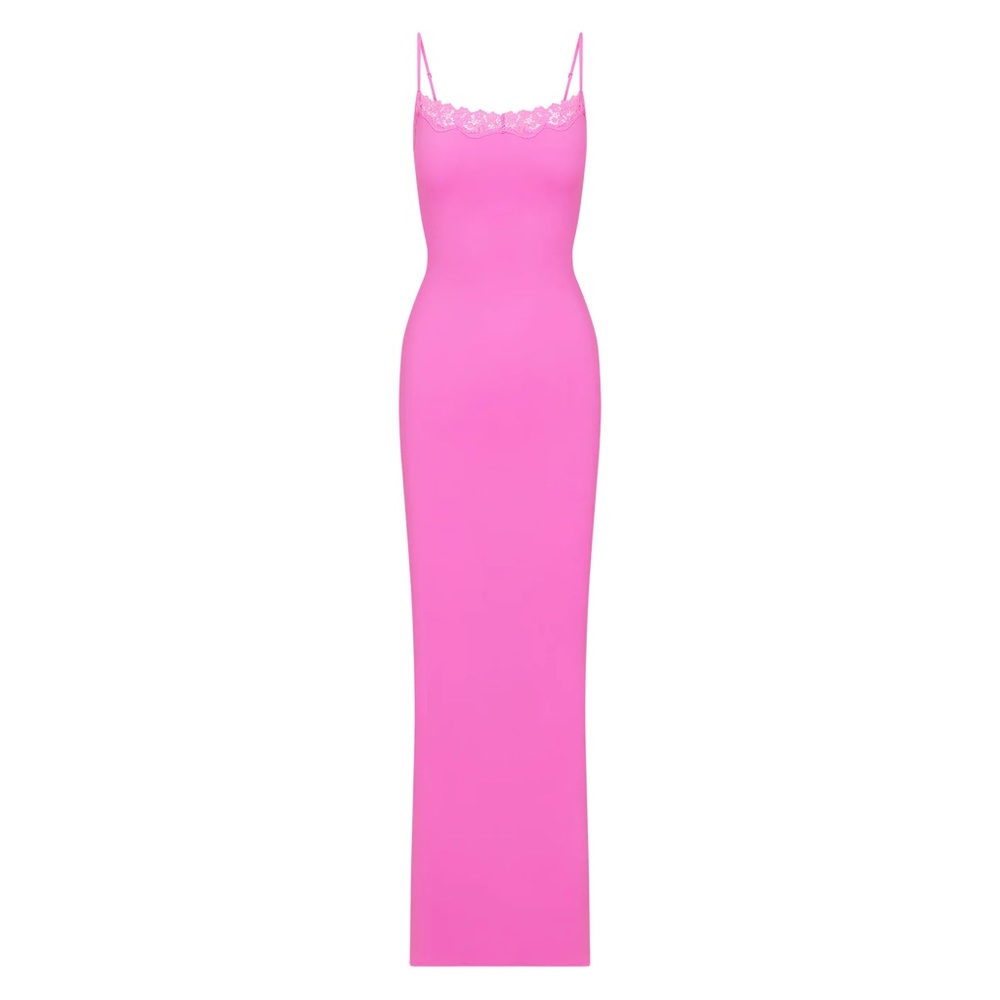 Skims Fits Everybody Lace Long Slip Dress Neon Orchid Size XXS